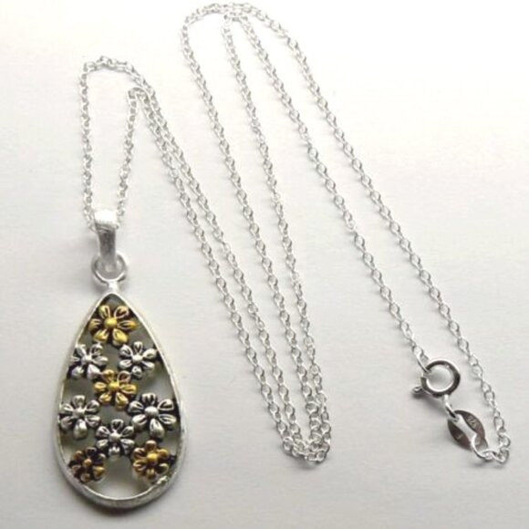 FLOWER 14KY Gold over Silver Necklace 18" - Picture 4 of 6